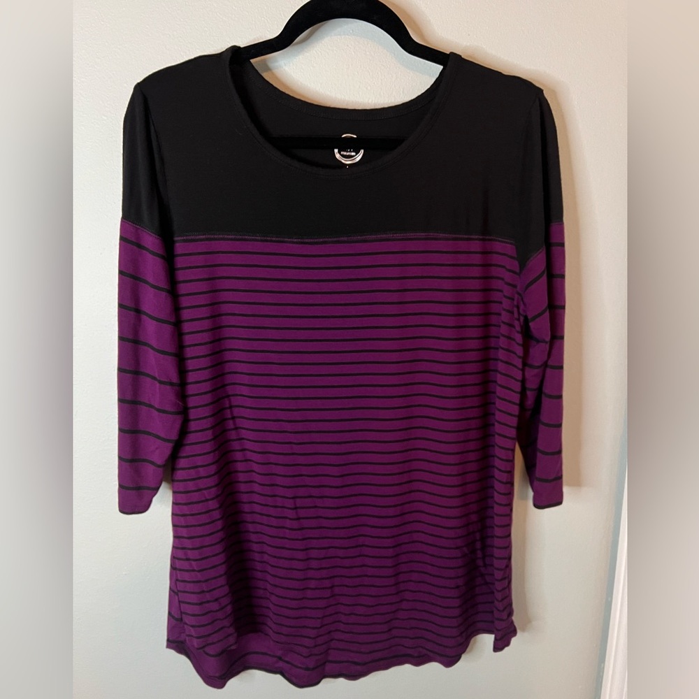 Maurices Black and Purple Striped 3/4 Sleeve Top